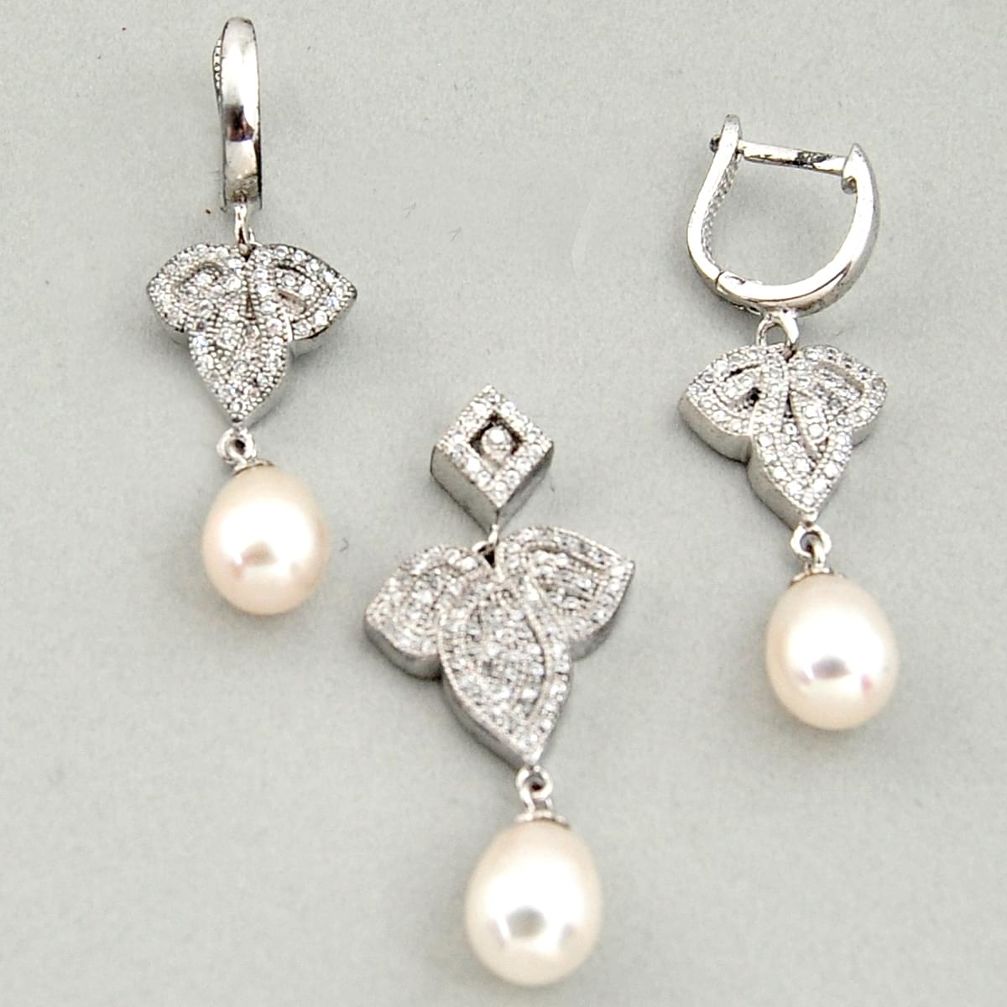 14.97cts natural white pearl topaz quartz 925 silver pendant earrings set c6440