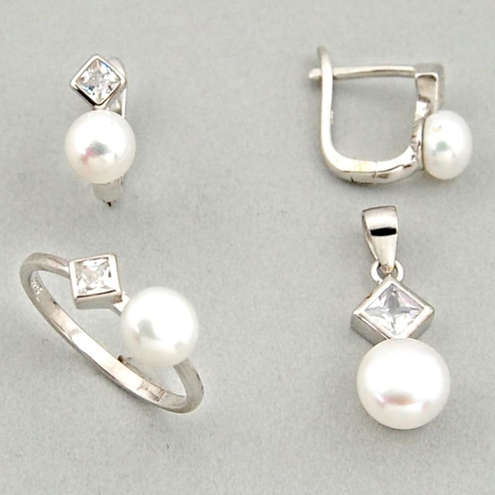 8.48cts natural white pearl 925 silver pendant ring earrings set c6445
