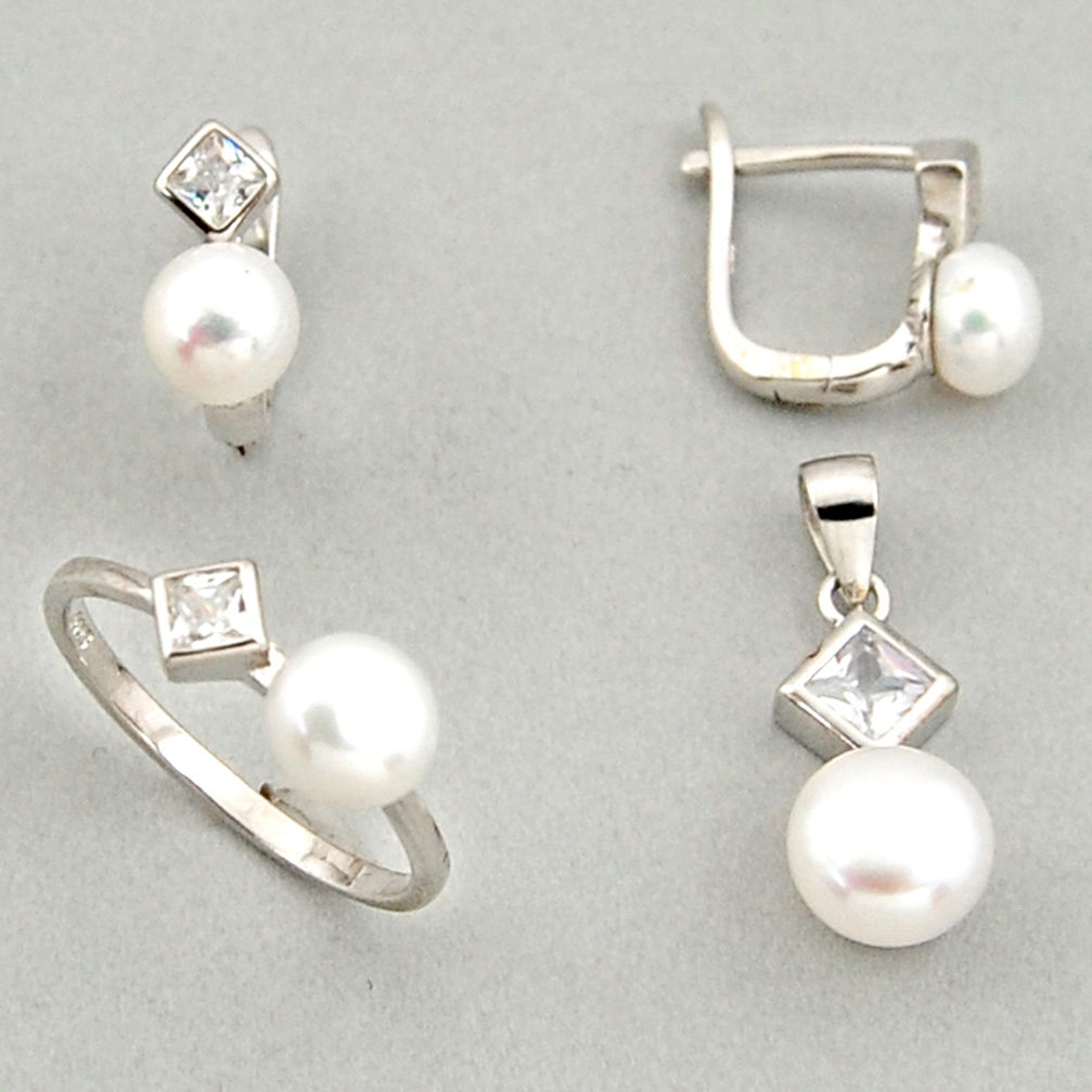 8.83cts natural white pearl 925 silver pendant ring earrings set c6446