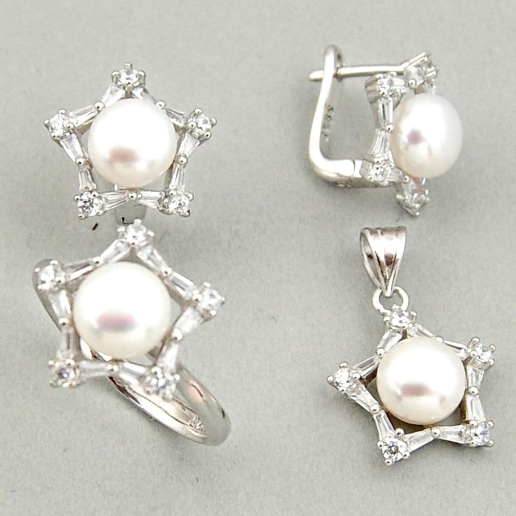 15.15cts natural white pearl 925 silver pendant ring earrings set c6448