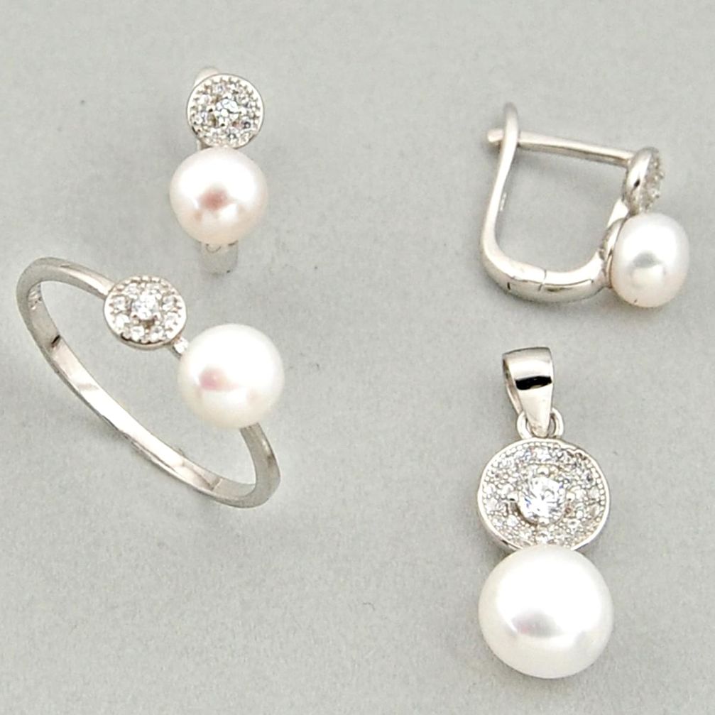 8.80cts natural white pearl 925 silver pendant ring earrings set c6452