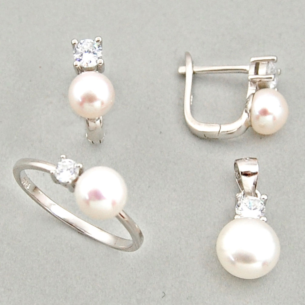 925 silver 8.83cts natural white pearl pendant ring earrings set c6455