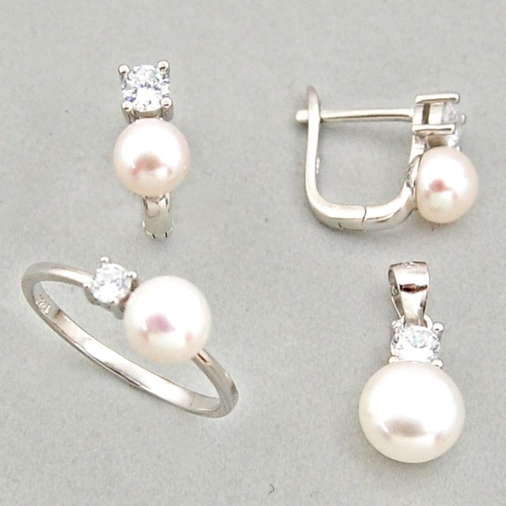 8.38cts natural white pearl 925 silver pendant ring earrings set c6456