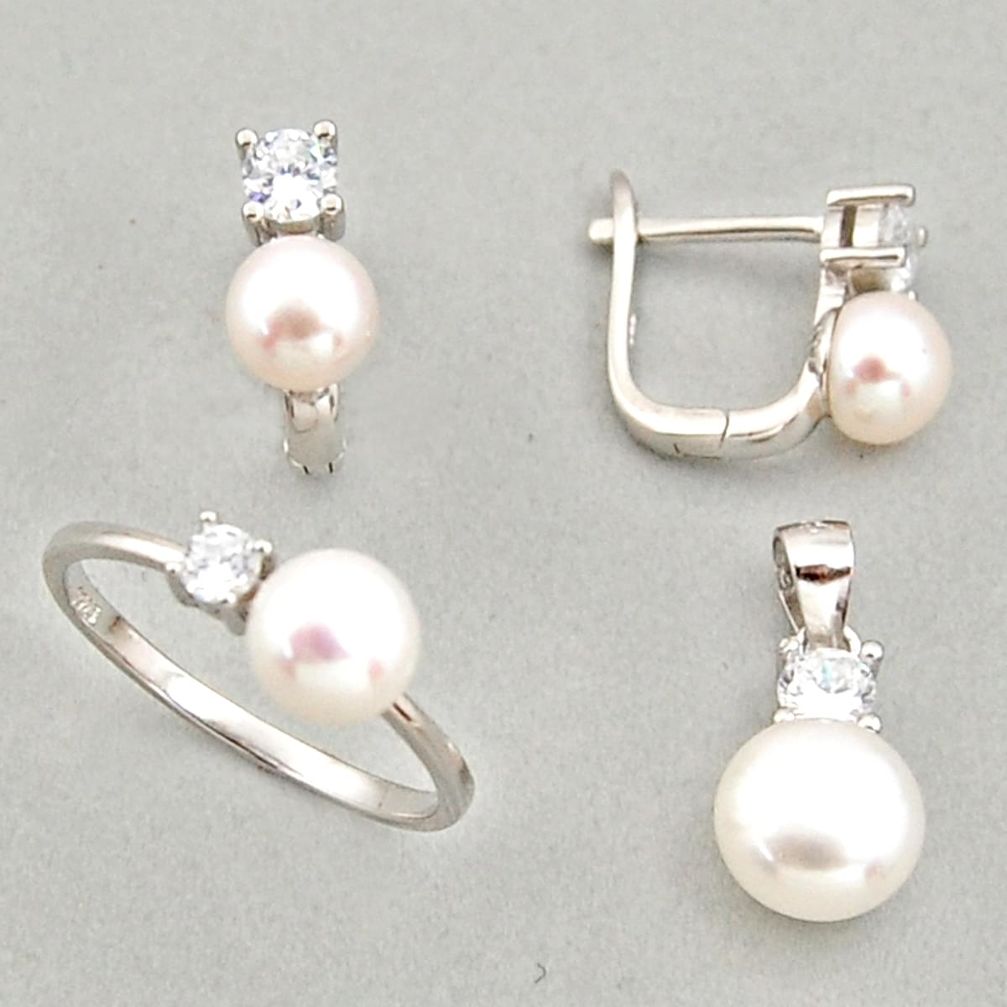 8.45cts natural white pearl 925 silver pendant ring earrings set c6457