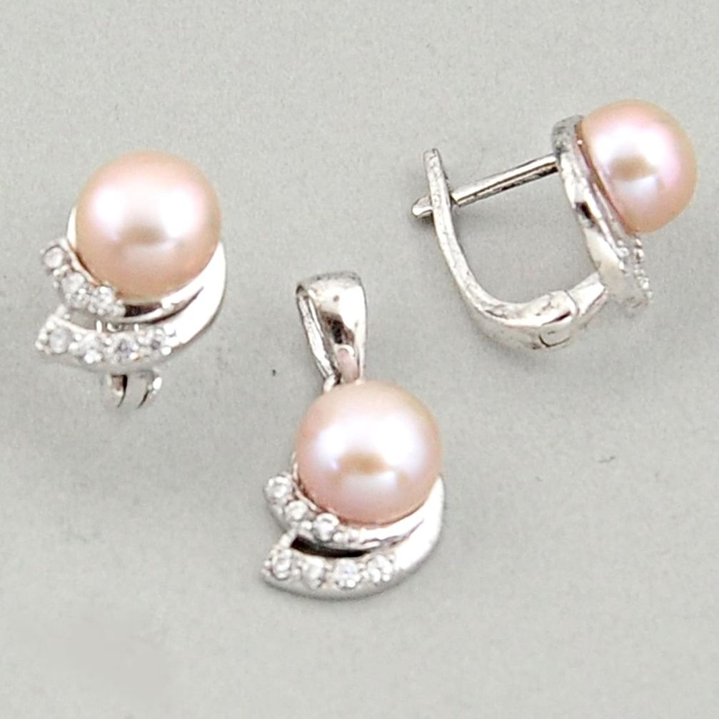 10.04cts natural white pearl topaz quartz 925 silver pendant earrings set c6460