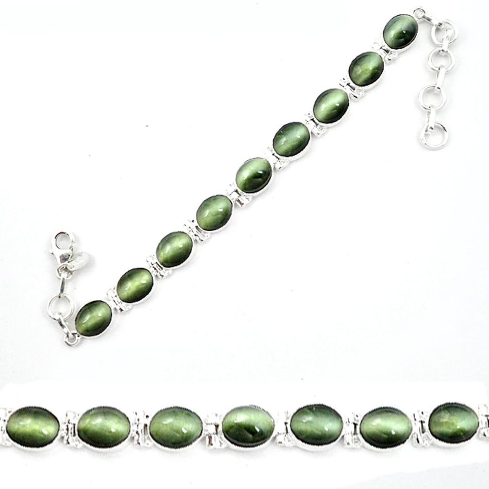 Green cats eye 925 sterling silver tennis bracelet jewelry d13285