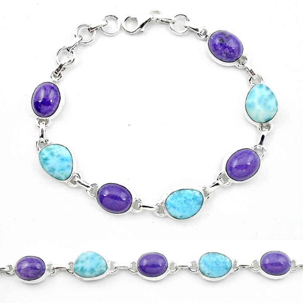 925 silver natural blue larimar charoite (siberian) tennis bracelet d13384