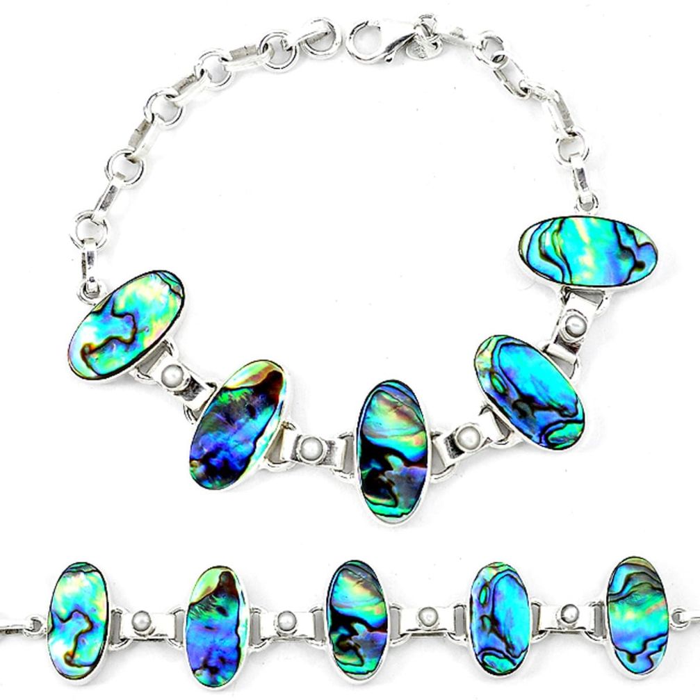 Natural green abalone paua seashell pearl 925 silver bracelet d13827