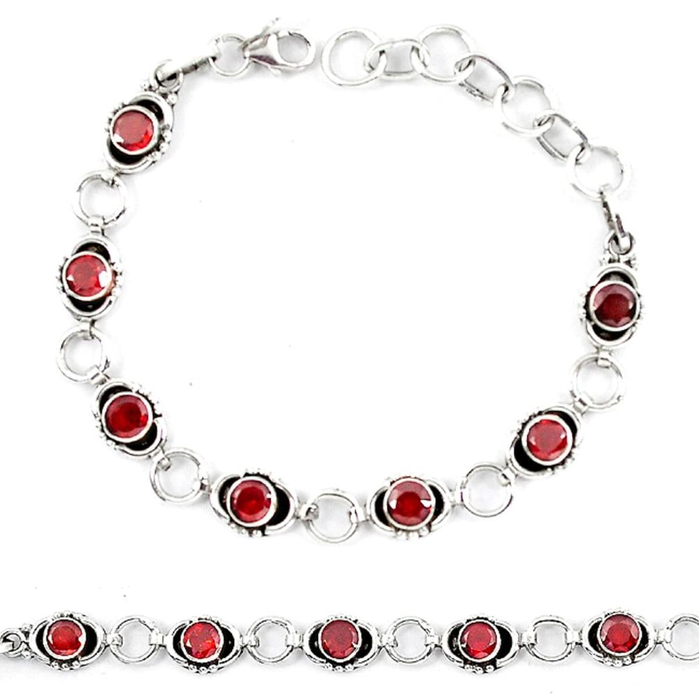Natural red garnet 925 sterling silver tennis bracelet jewelry d13861