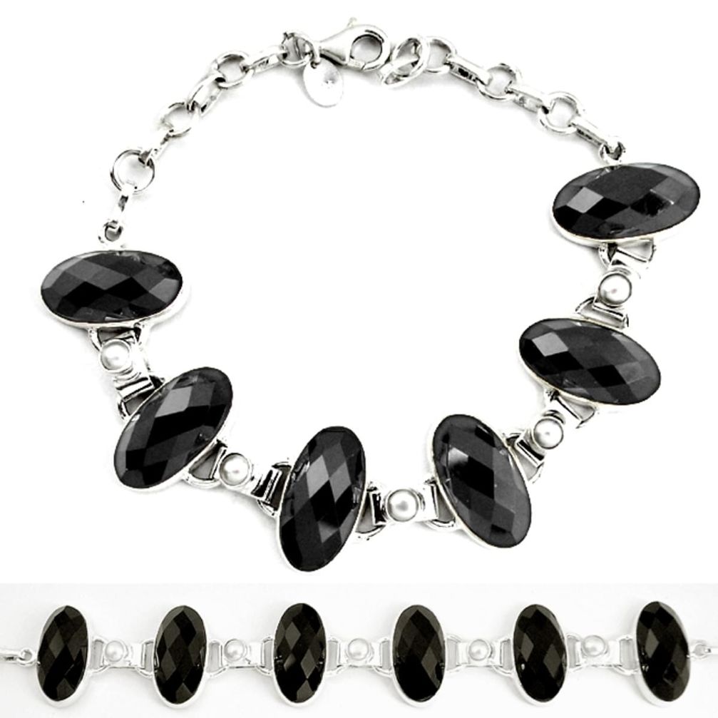 925 sterling silver natural black onyx pearl tennis bracelet jewelry d17944