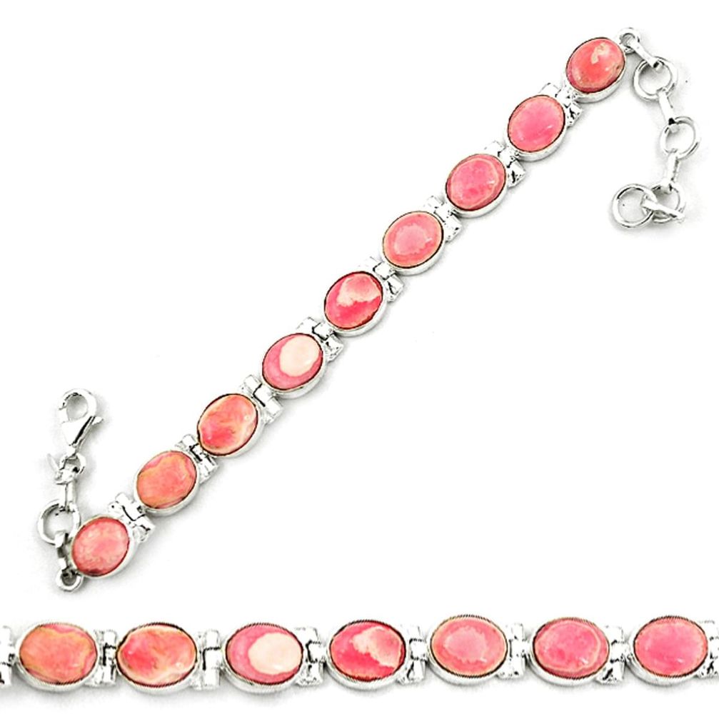 Natural pink rhodochrosite inca rose 925 silver tennis bracelet d18006