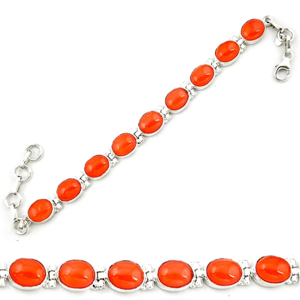 Natural orange cornelian (carnelian) 925 silver tennis bracelet d18021