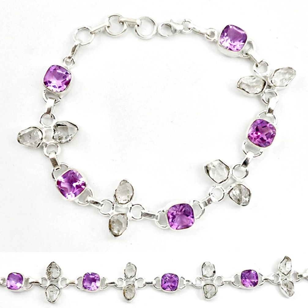 Natural purple amethyst herkimer diamond 925 silver tennis bracelet d18061