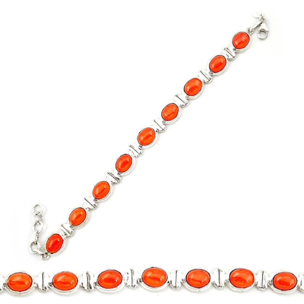 Natural orange cornelian (carnelian) 925 silver tennis bracelet d20288