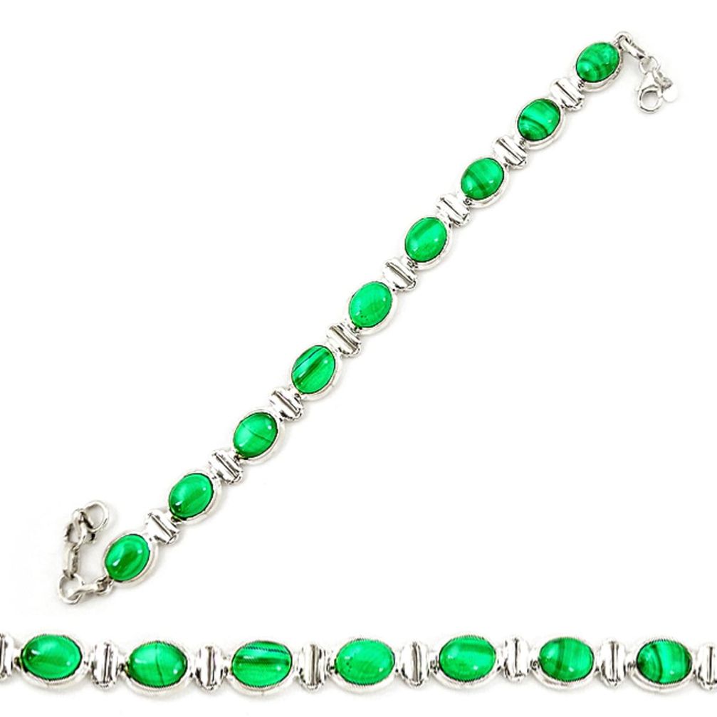 Natural green malachite (pilot's stone) 925 silver tennis bracelet d20308