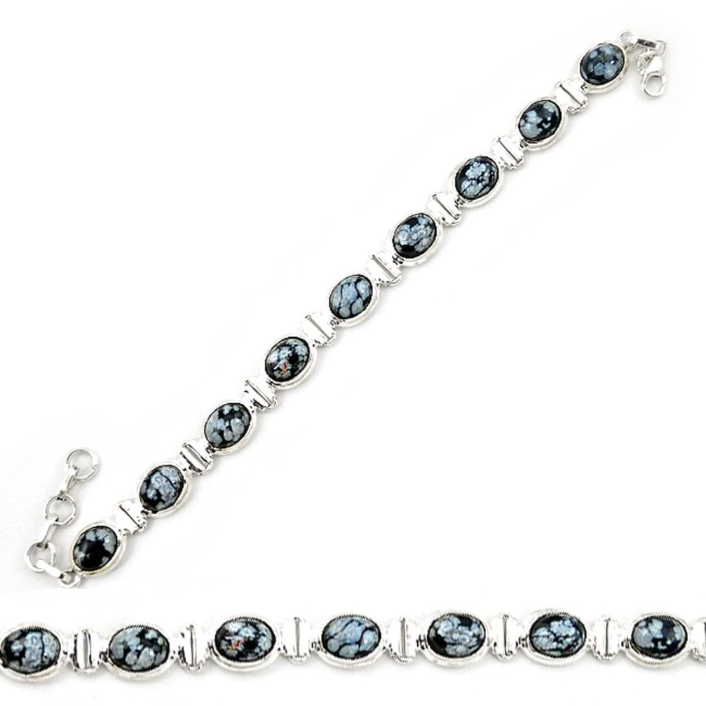 Natural black australian obsidian 925 sterling silver tennis bracelet d20313