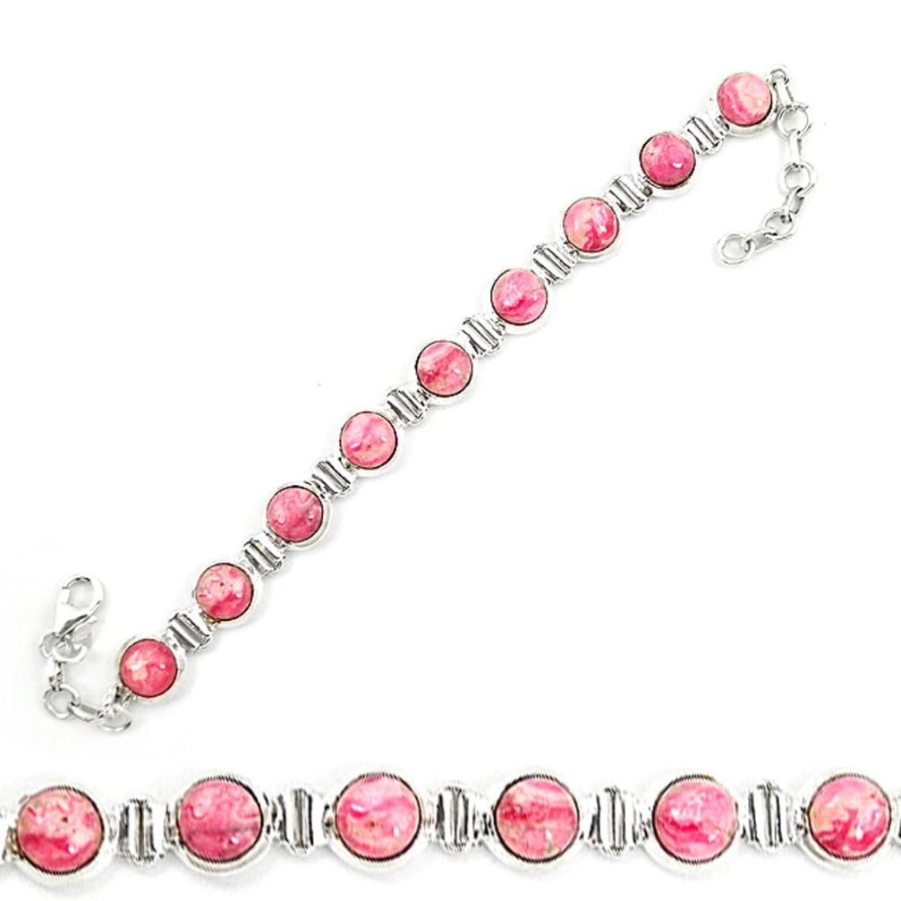 Natural pink rhodochrosite inca rose 925 silver tennis bracelet jewelry d20455