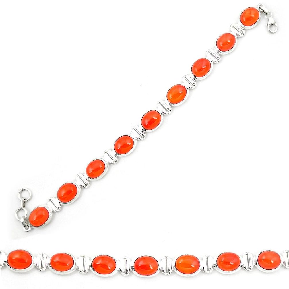 Natural orange cornelian (carnelian) 925 silver tennis bracelet d23943