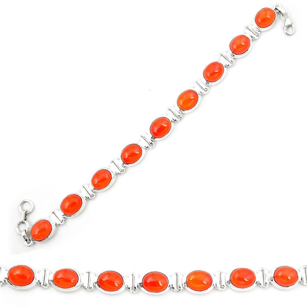 Natural orange cornelian (carnelian) 925 silver tennis bracelet d23948
