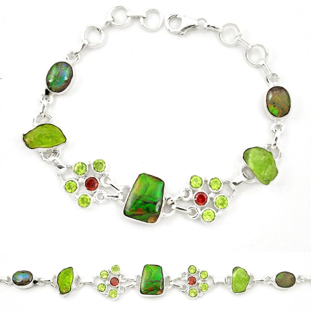 Natural multi color ammolite (canadian) 925 silver bracelet jewelry d23964