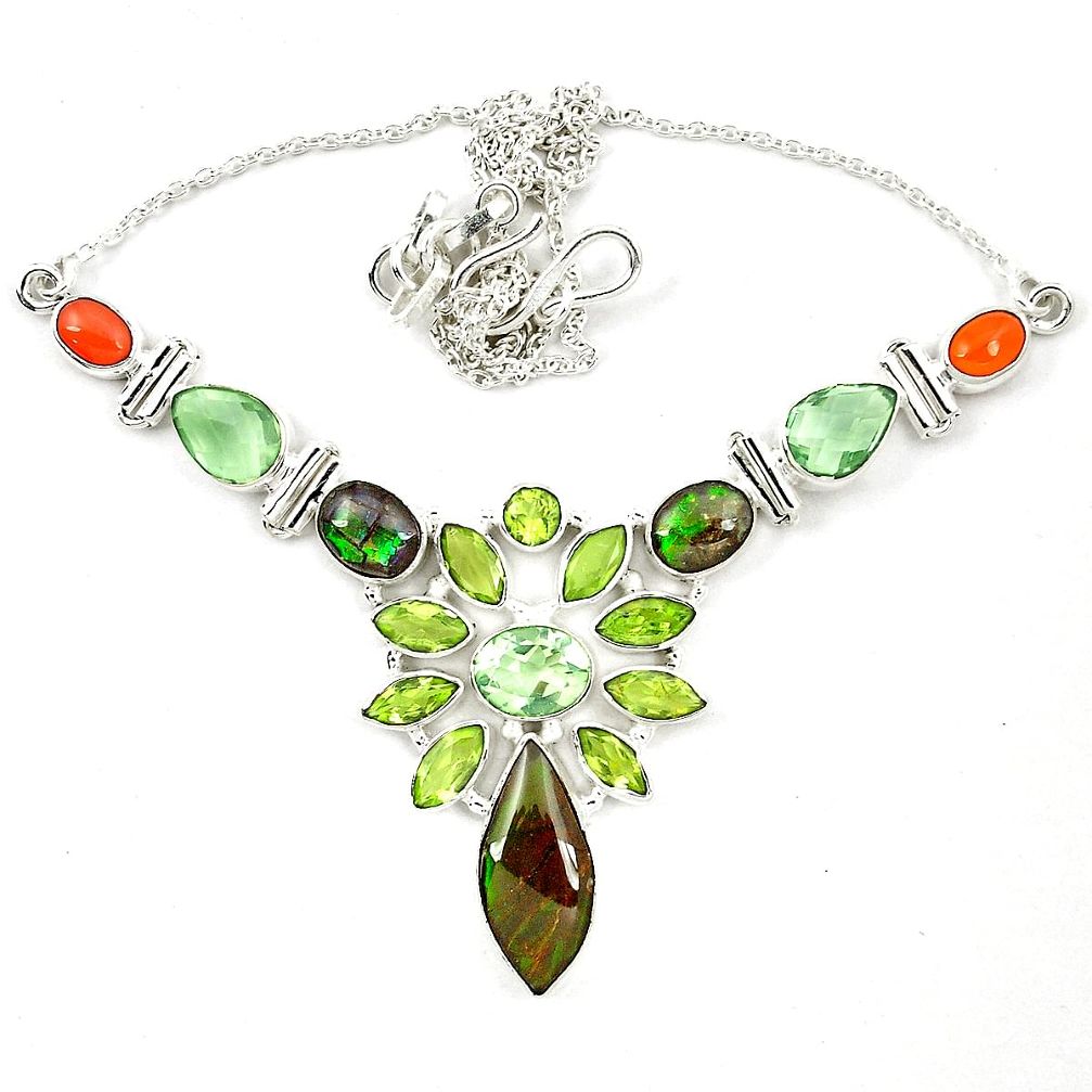 Natural ammolite (canadian) cornelian (carnelian) 925 silver bracelet d23968