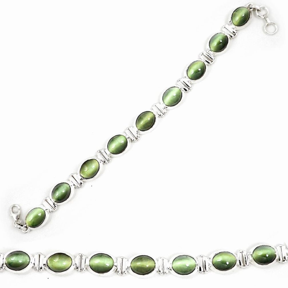 Green cats eye 925 sterling silver tennis bracelet jewelry d23985