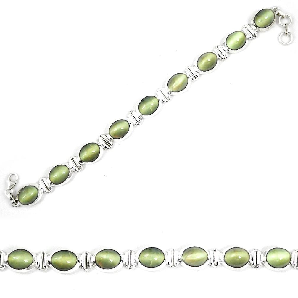 Green cats eye tennis 925 sterling silver bracelet jewelry d23987