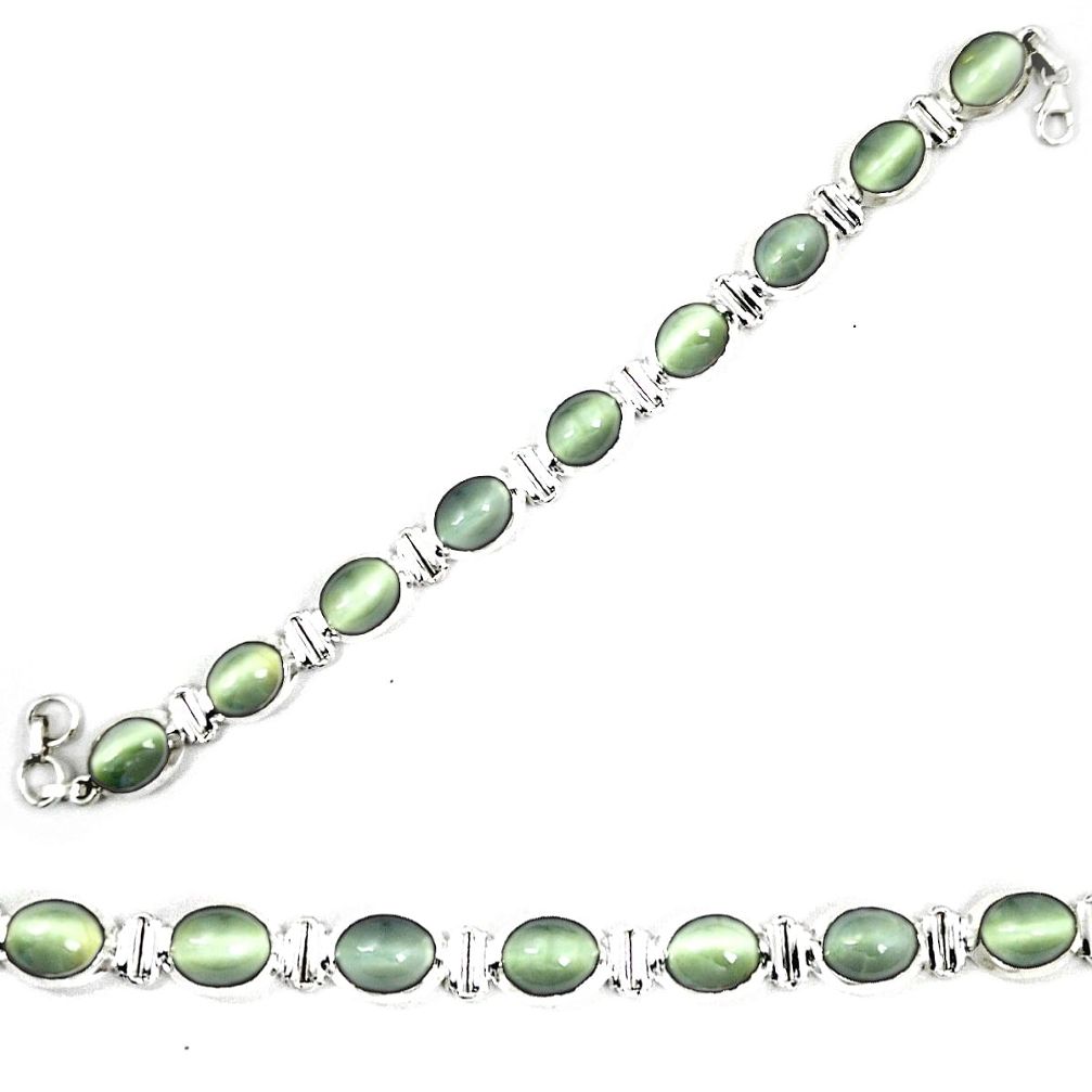 Green cats eye tennis 925 sterling silver bracelet jewelry d23988