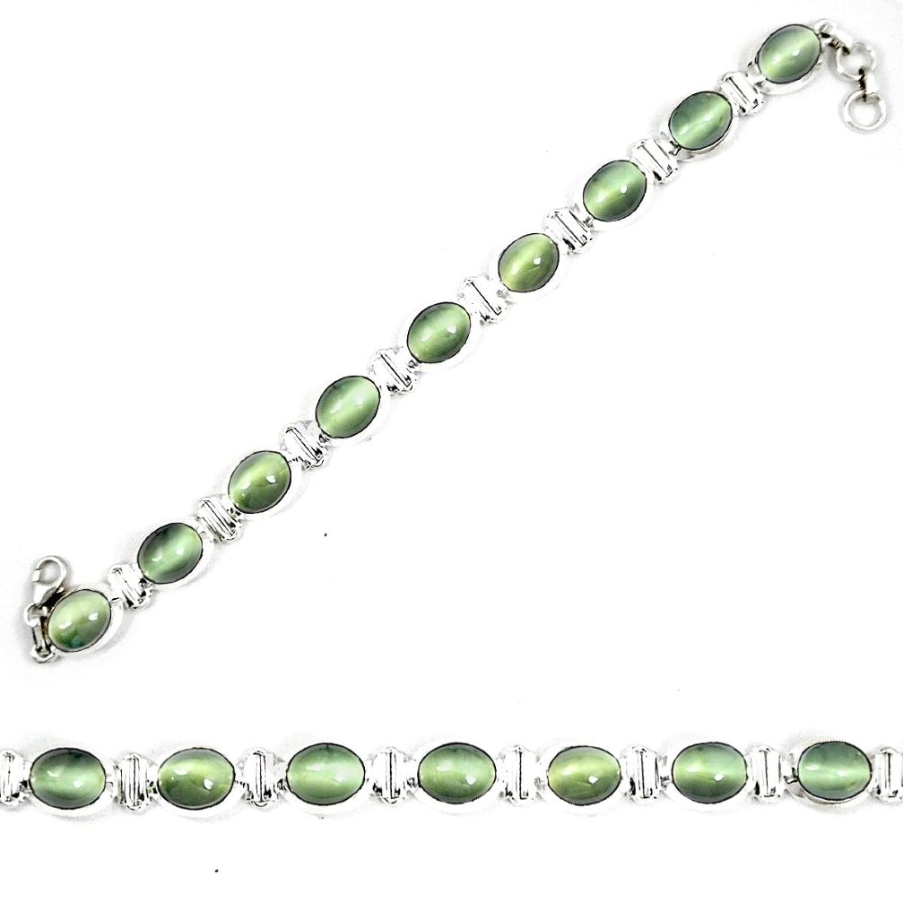 Green cats eye tennis 925 sterling silver bracelet jewelry d23990