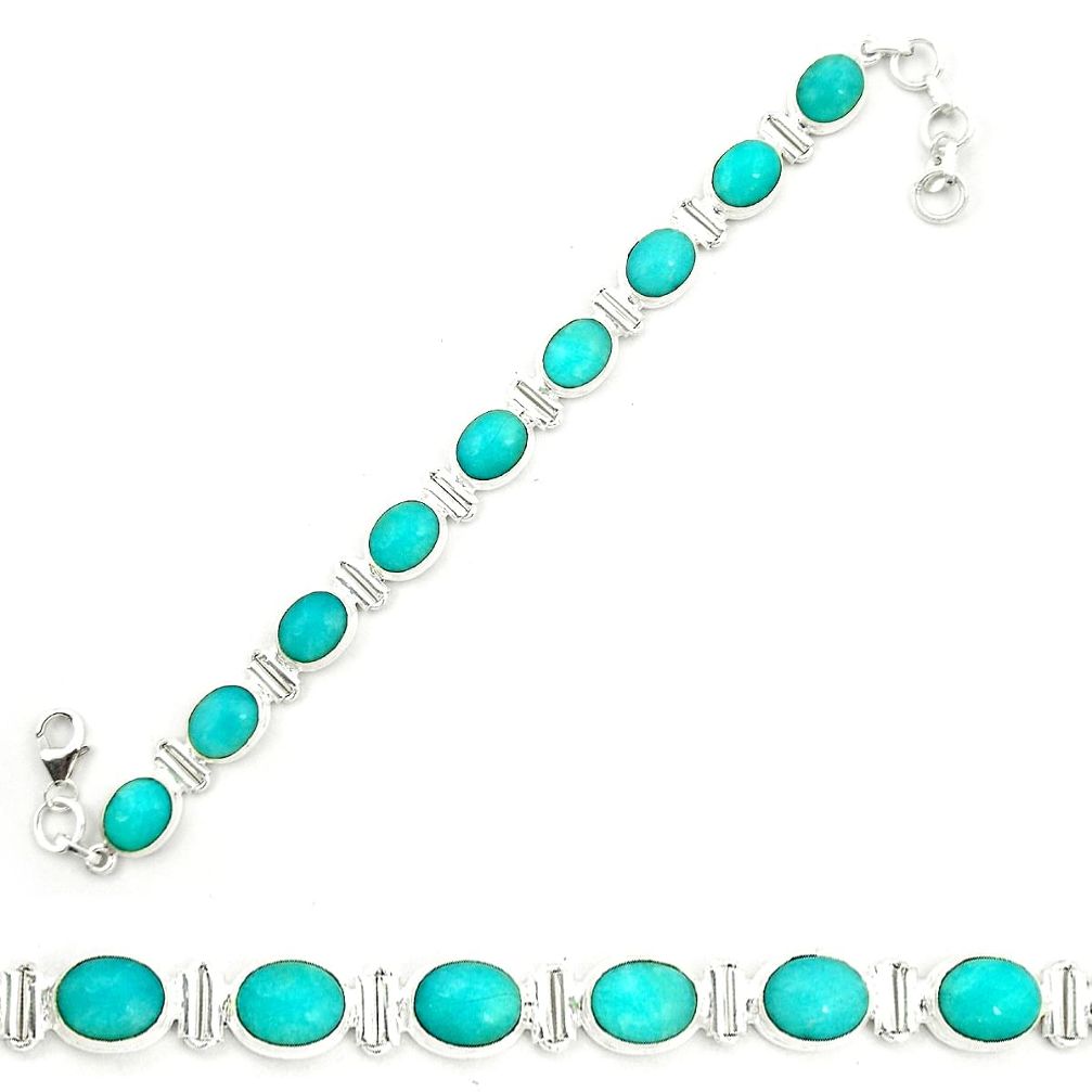 Natural green peruvian amazonite 925 sterling silver tennis bracelet d25867