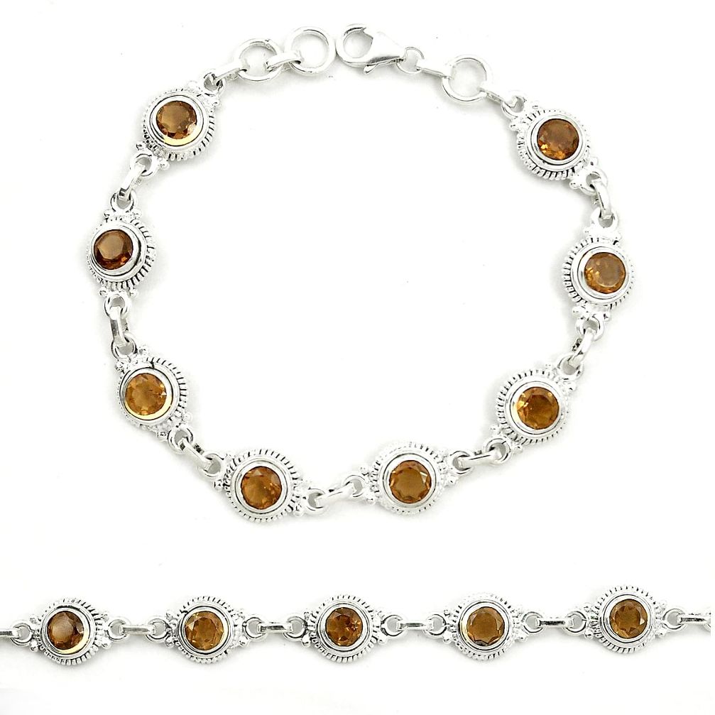 Brown smoky topaz 925 sterling silver tennis bracelet jewelry d25871