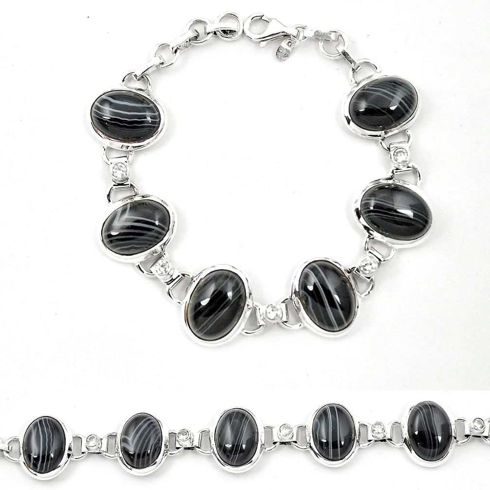 Natural black botswana agate 925 sterling silver tennis bracelet d26167