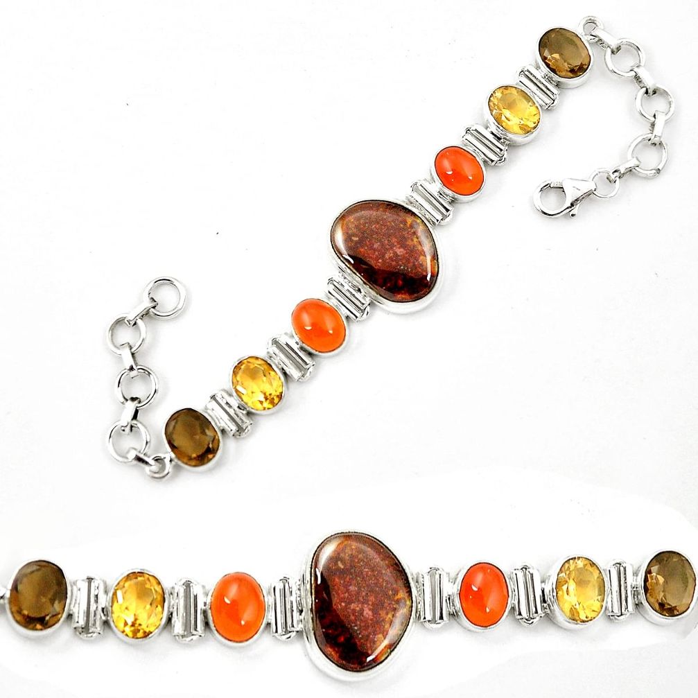 Natural mexican fire agate cornelian 925 silver tennis bracelet jewelry d26168