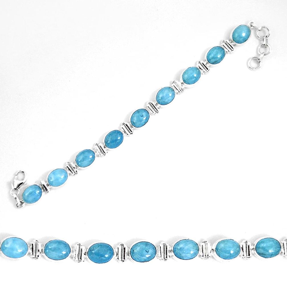 Natural blue aquamarine 925 sterling silver tennis bracelet jewelry d27557