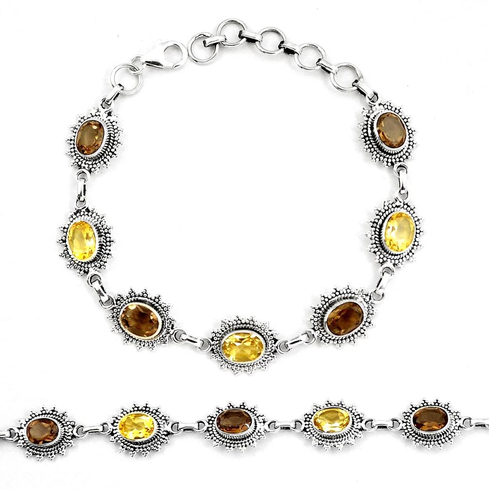 Natural yellow citrine smoky topaz 925 sterling silver tennis bracelet d30021