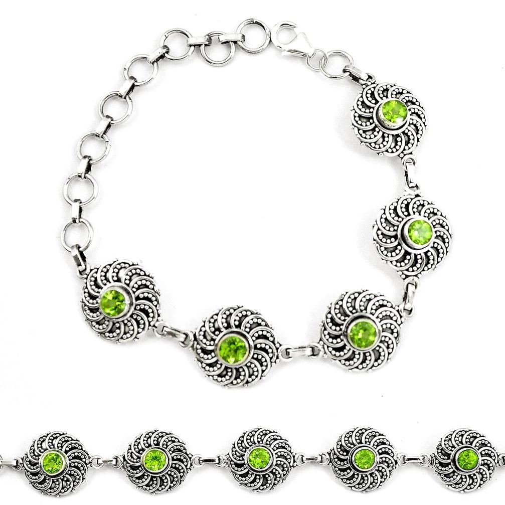 Natural green peridot 925 sterling silver tennis bracelet jewelry d30026