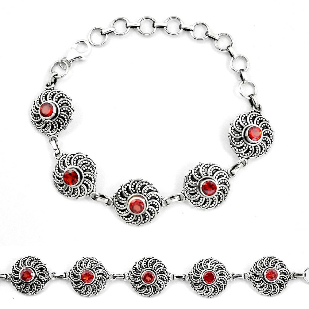 Natural red garnet 925 sterling silver tennis bracelet jewelry d30033