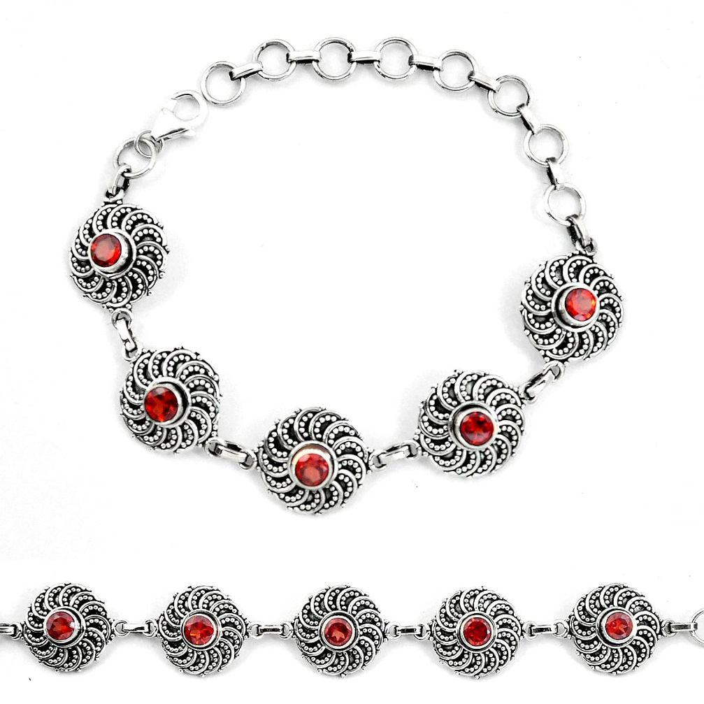 925 sterling silver natural red garnet round tennis bracelet jewelry d30034