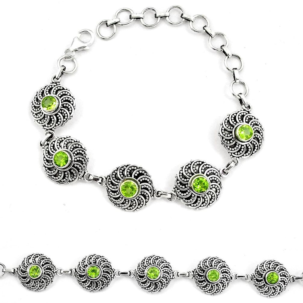 Natural green peridot 925 sterling silver tennis bracelet jewelry d30037