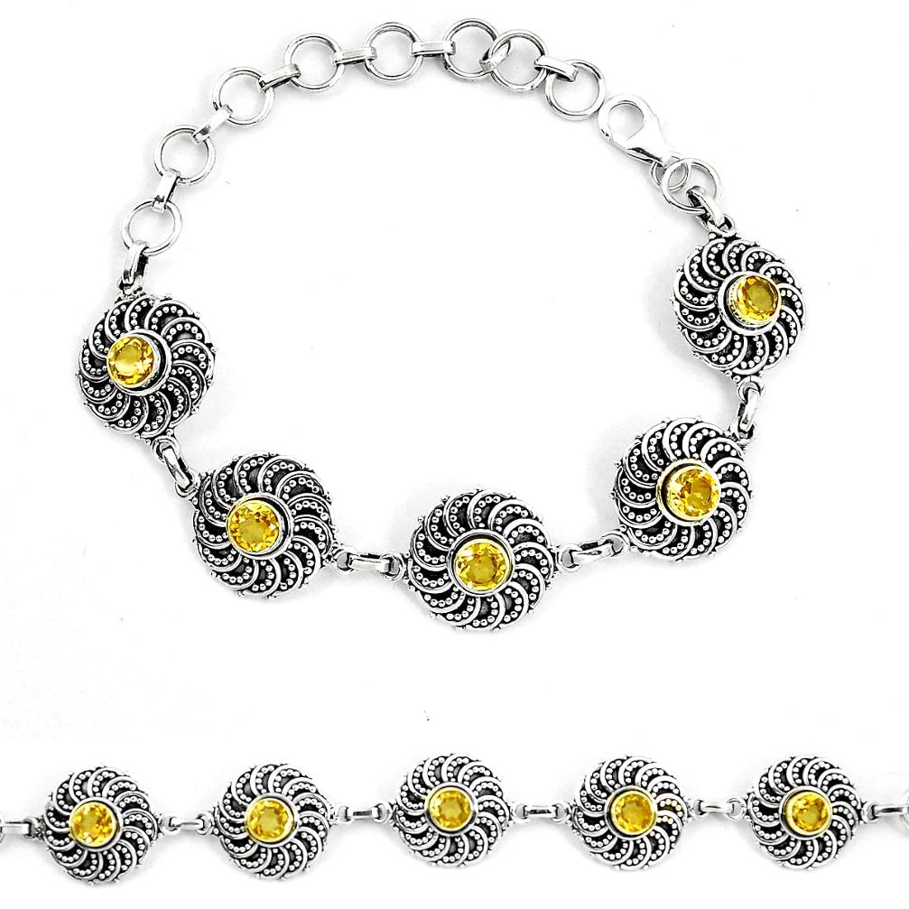 Natural yellow citrine 925 sterling silver tennis bracelet jewelry d30040