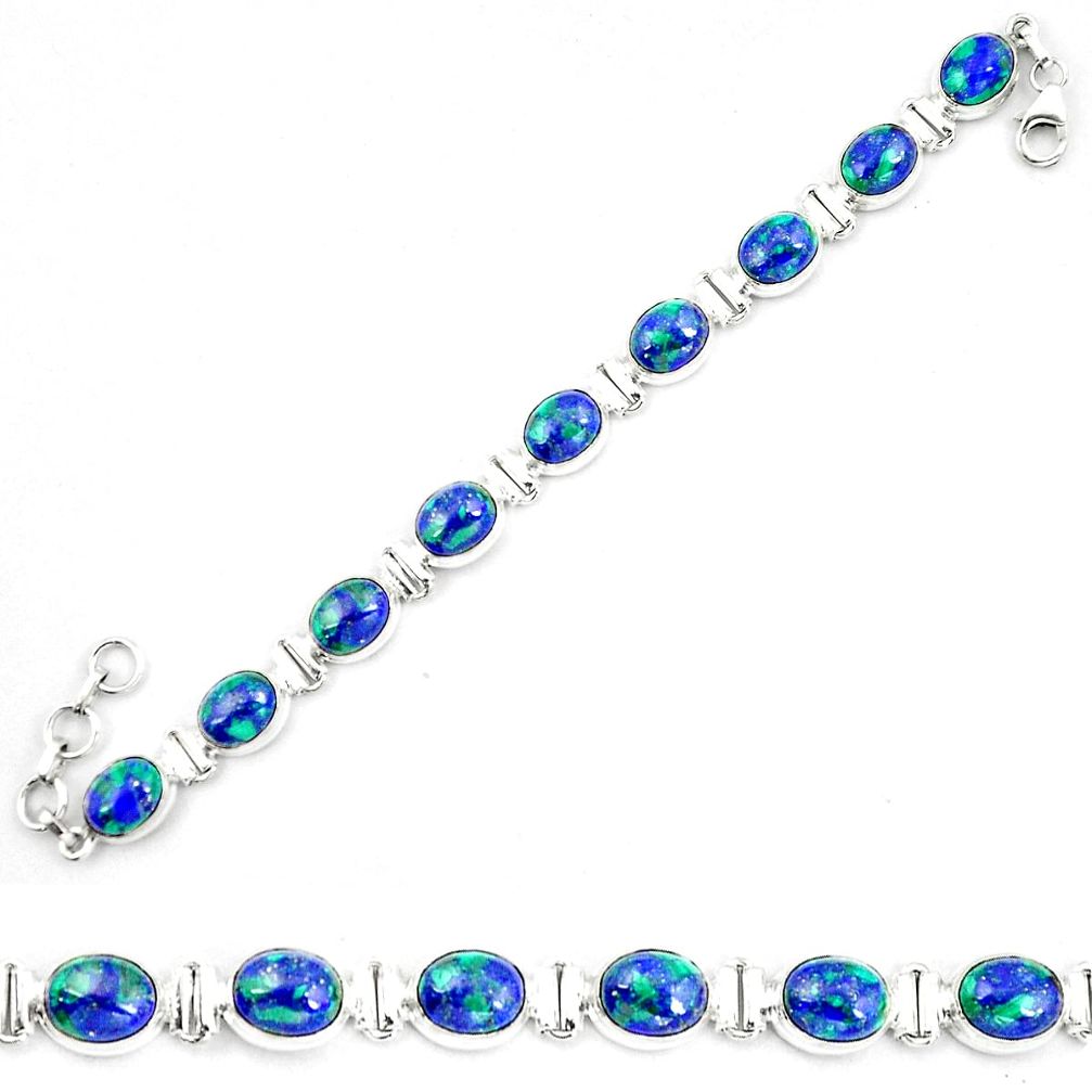 925 sterling silver natural blue azurite malachite tennis bracelet d30047