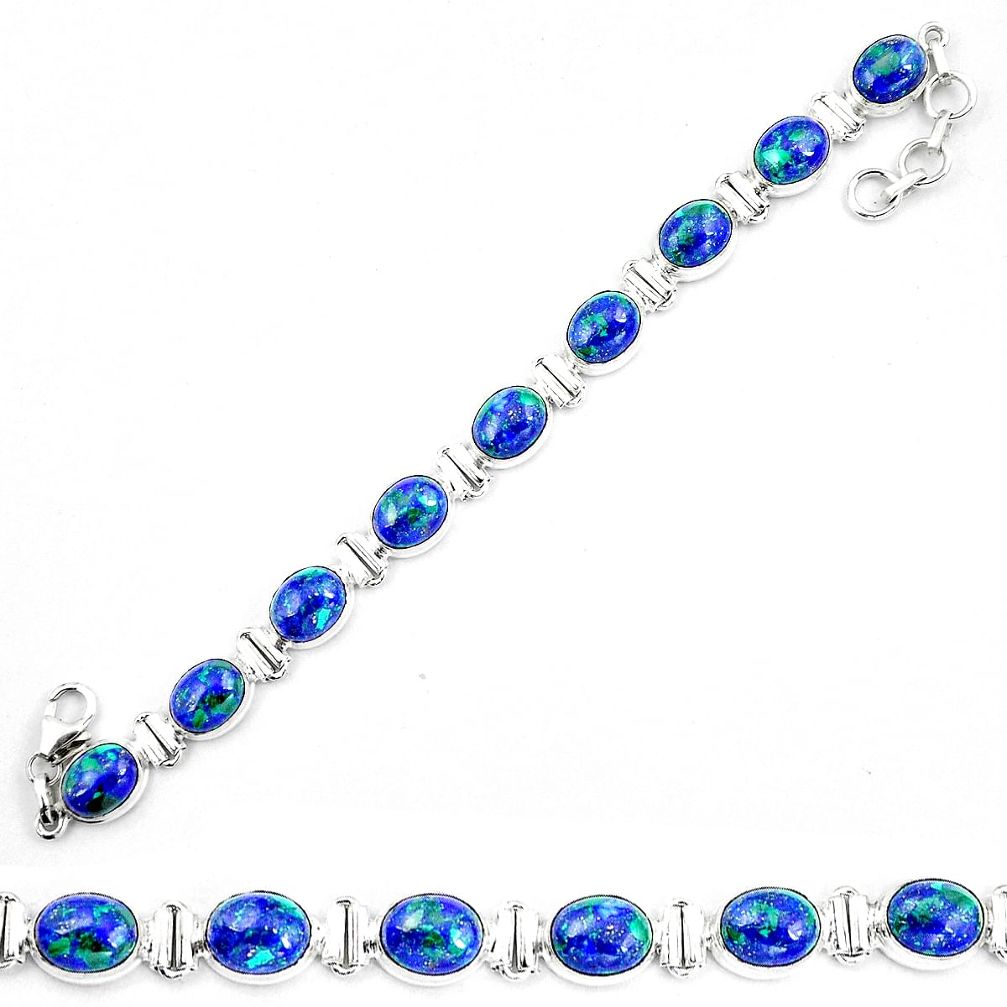 Natural blue azurite malachite 925 sterling silver tennis bracelet d30048