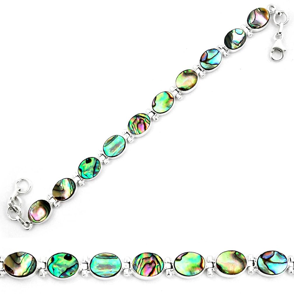 Natural green abalone paua seashell 925 sterling silver tennis bracelet d30055