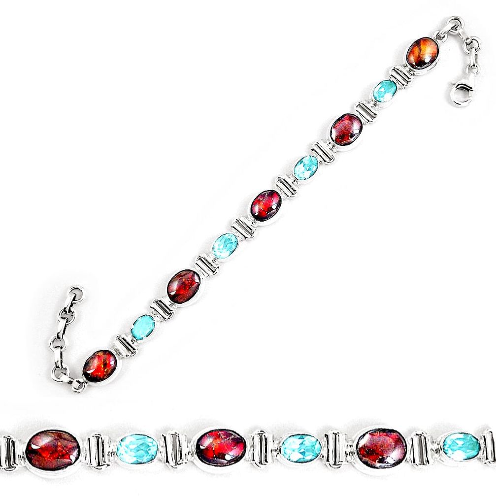 Natural multi color ammolite (canadian) topaz 925 silver tennis bracelet d30072