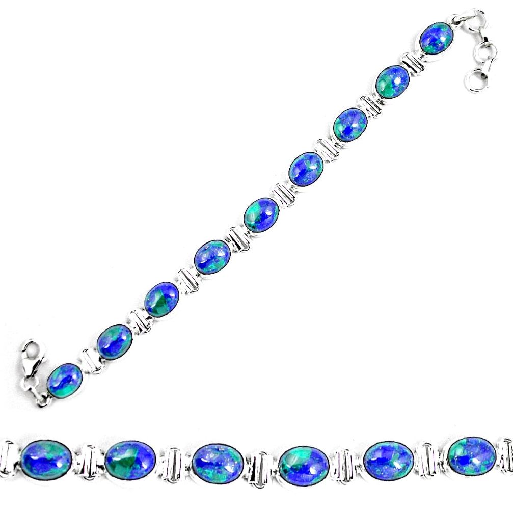 Natural blue azurite malachite 925 sterling silver tennis bracelet d30087