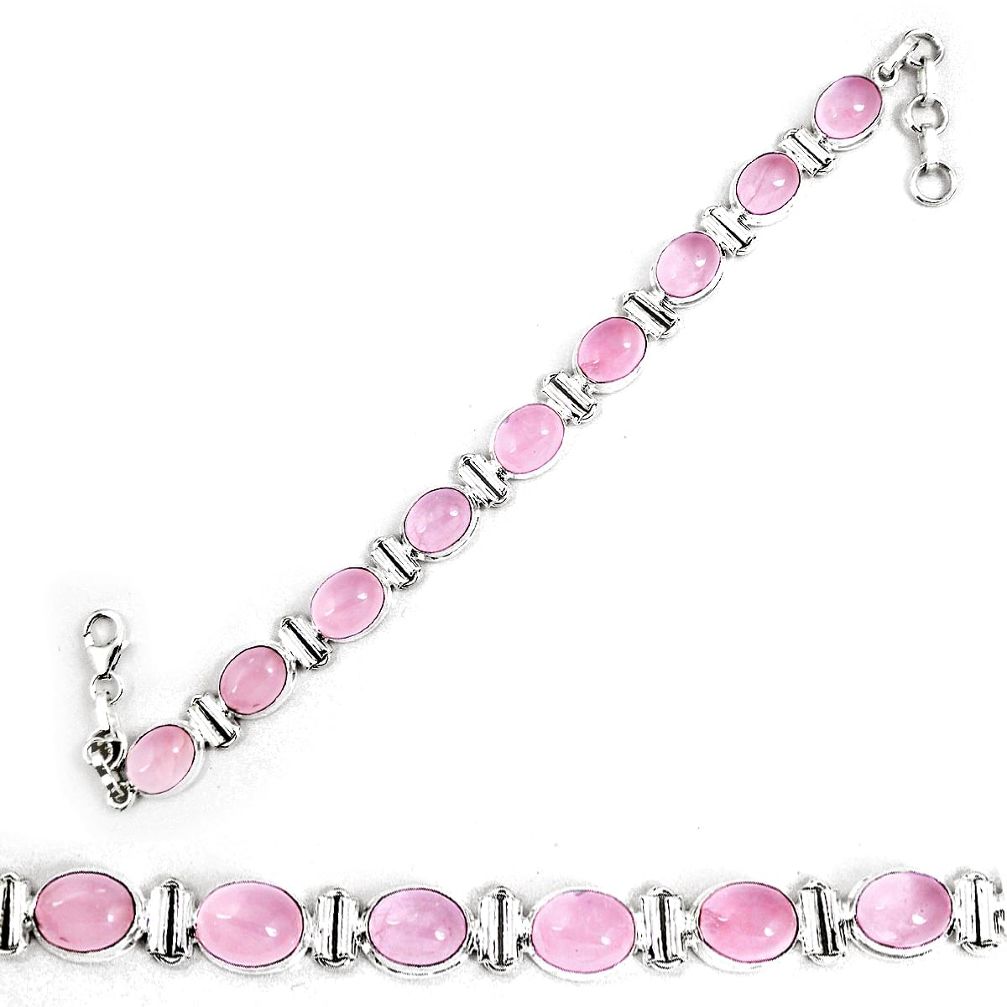 Natural pink rose quartz 925 sterling silver tennis bracelet jewelry d30107