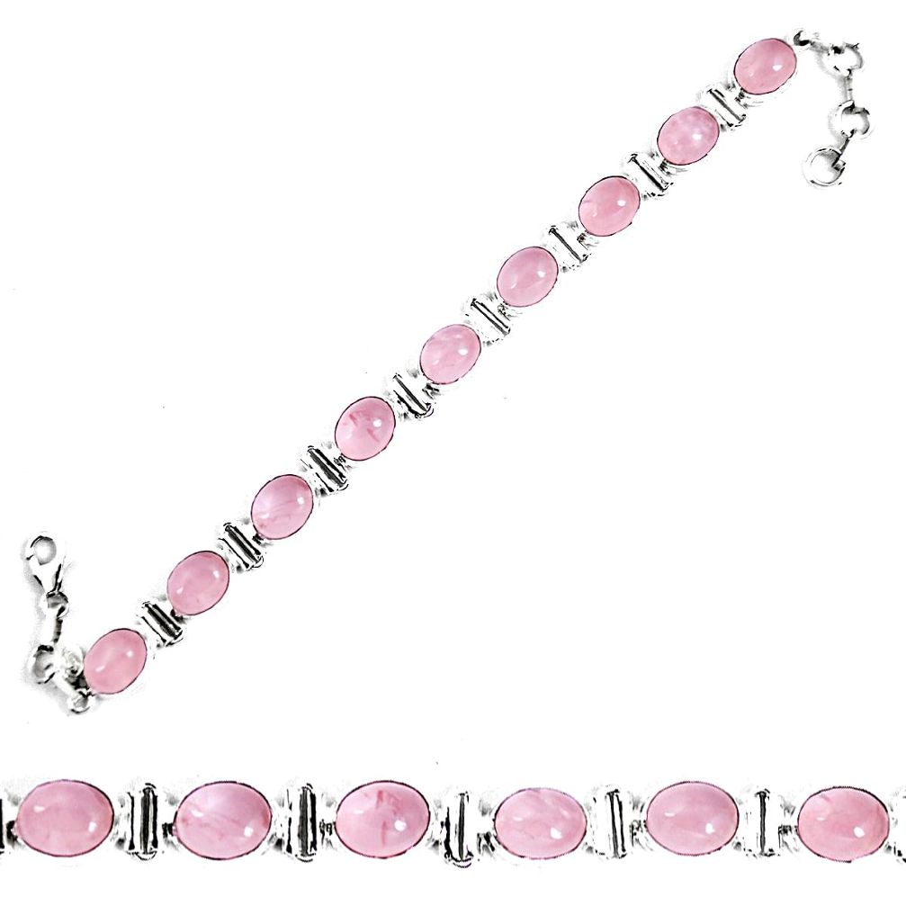 Natural pink rose quartz 925 sterling silver tennis bracelet jewelry d30108