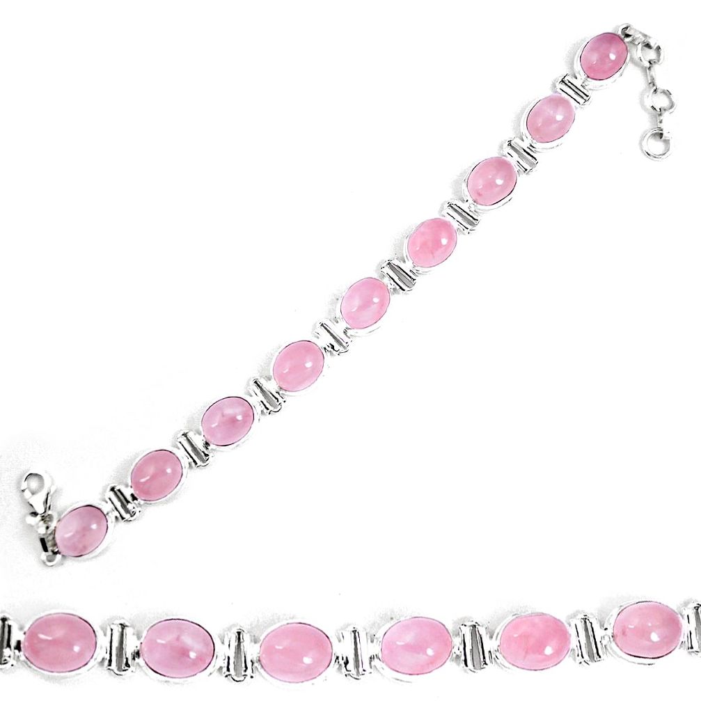 Natural pink rose quartz 925 sterling silver tennis bracelet jewelry d30109