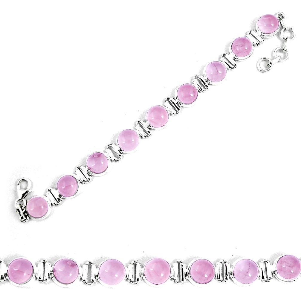 Natural pink rose quartz 925 sterling silver tennis bracelet jewelry d30112