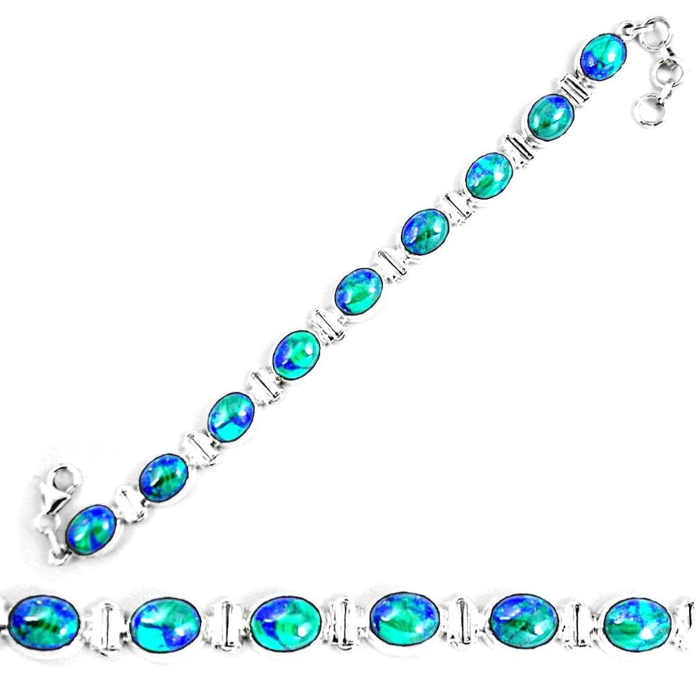 925 sterling silver natural blue azurite malachite tennis bracelet d30114